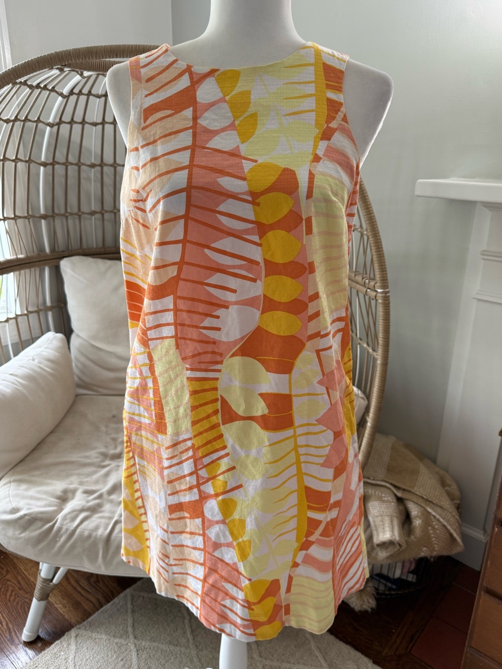 Tori Richard Honolulu Tropical Print Shift Dress Orange Yellow Size 4